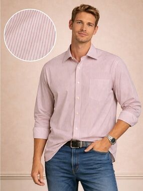 Kirkland Signature Red Pinstripe Dress Shirt - Long Sleeve Classic Business